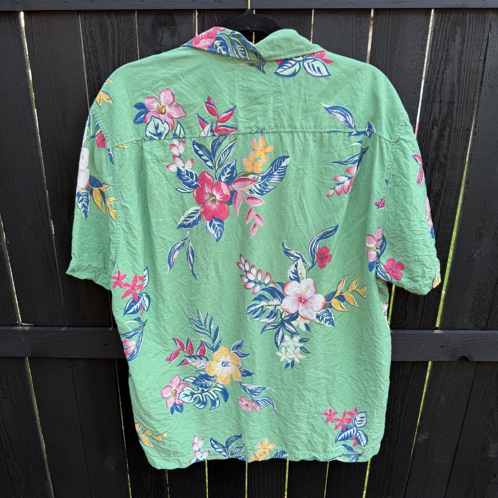 Tommy Bahama Men XL Silk Cotton Floral Hibiscus Tropical Button Down Shirt Green - Picture 4 of 4